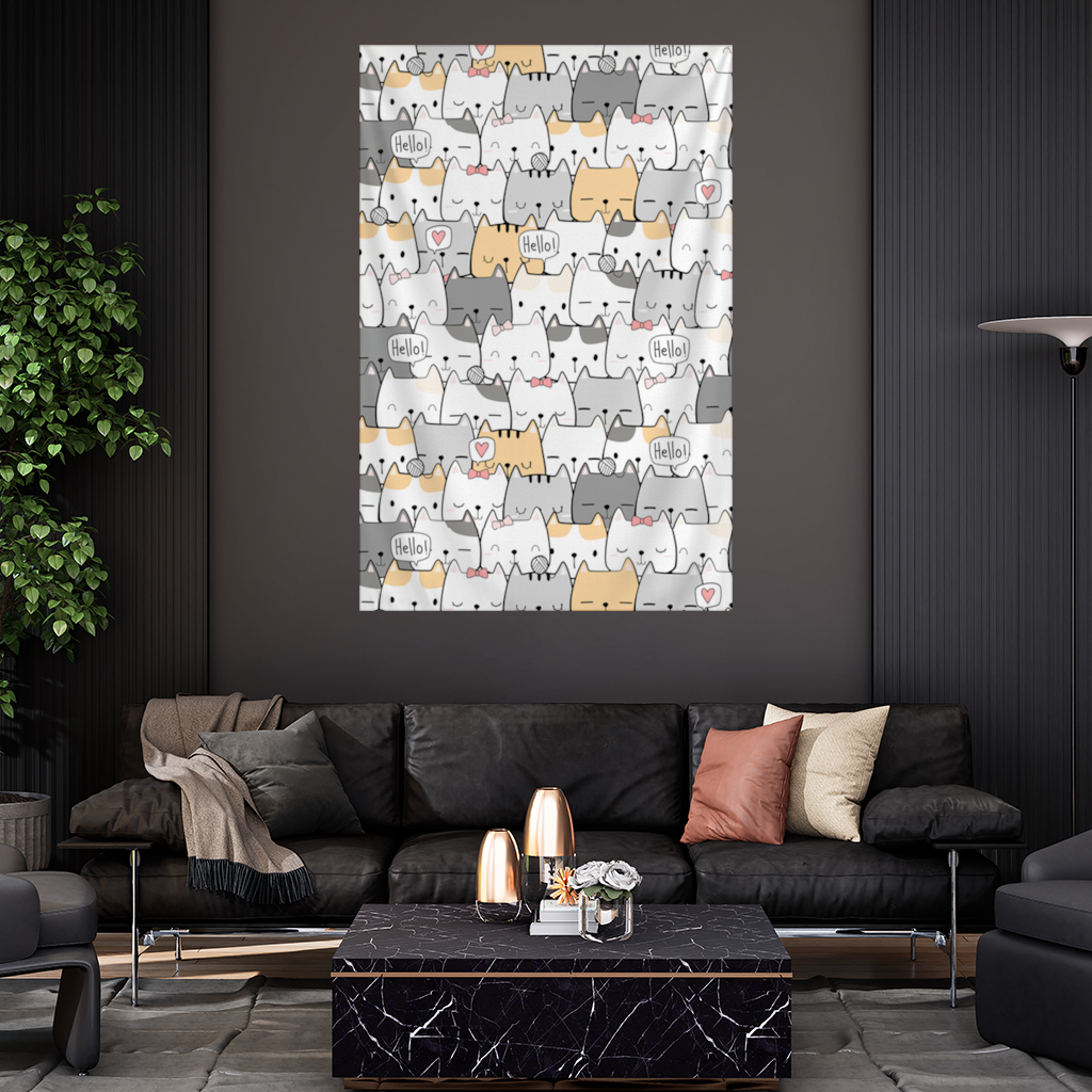 Cute Cartoon Cats Pattern with Speech Bubbles Wall Tapestry