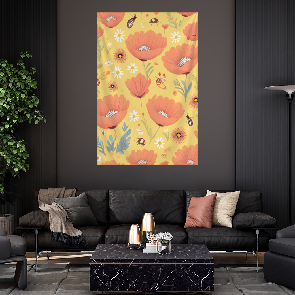 Floral Insect Pattern Colorful Design Wall Tapestry