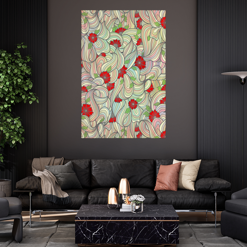 Floral Retro Wavy Pattern Wall Tapestry
