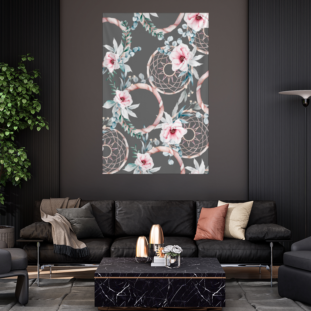 Boho Floral Dreamcatcher Pattern Wall Tapestry
