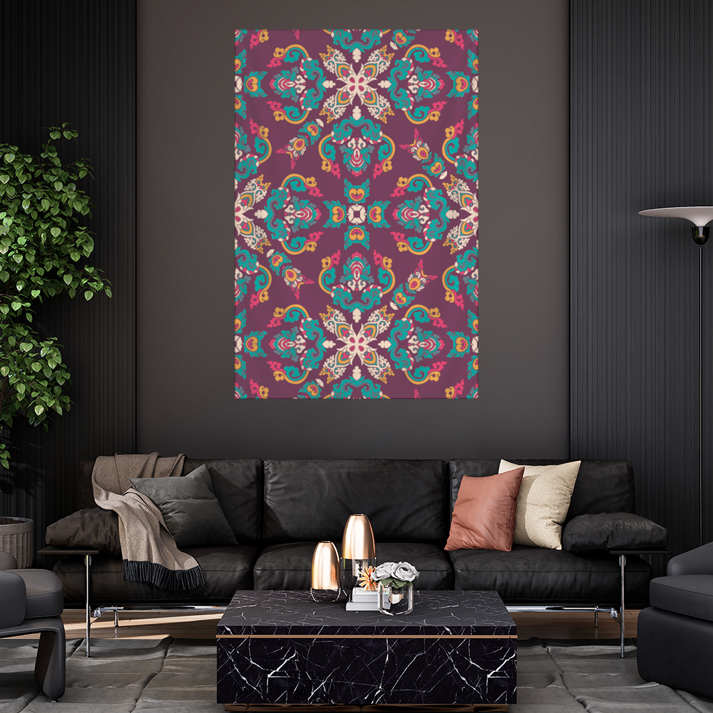 Otantik Osmanlı Motifli Renkli Mandala Deseni Duvar Örtüsü