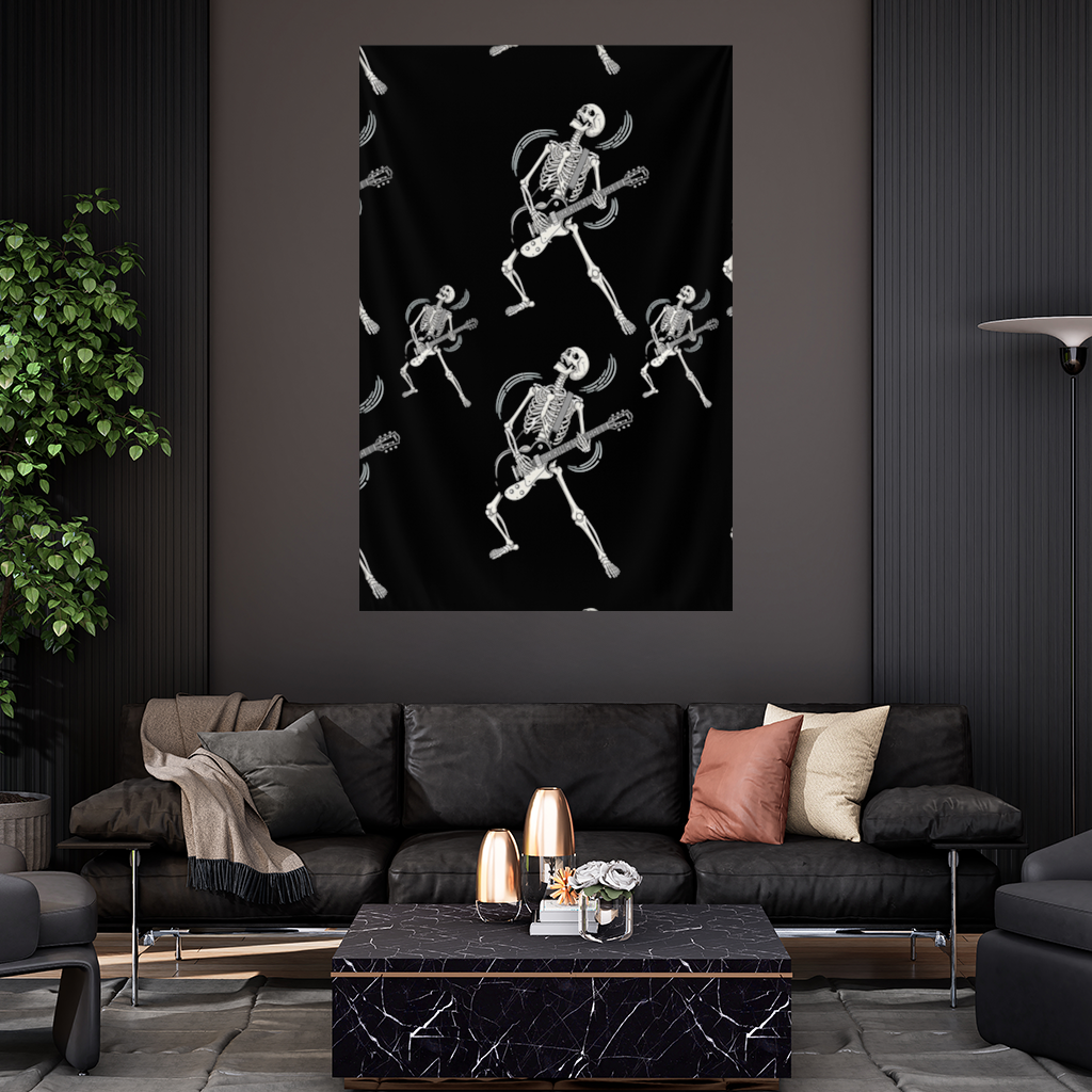 Rock Gitar Çalan İskelet Duvar Örtüsü