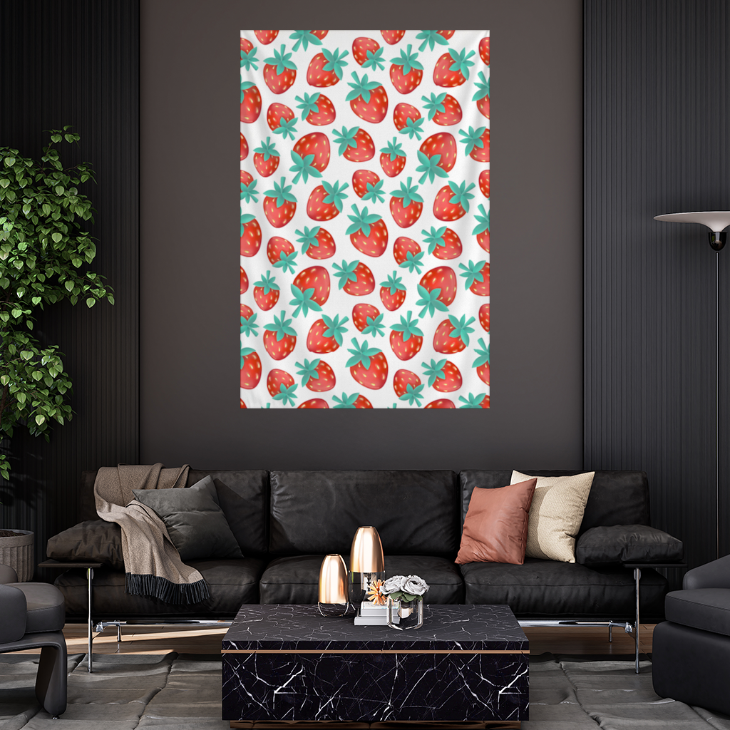 Vibrant Red Strawberry Summer Pattern Wall Tapestry