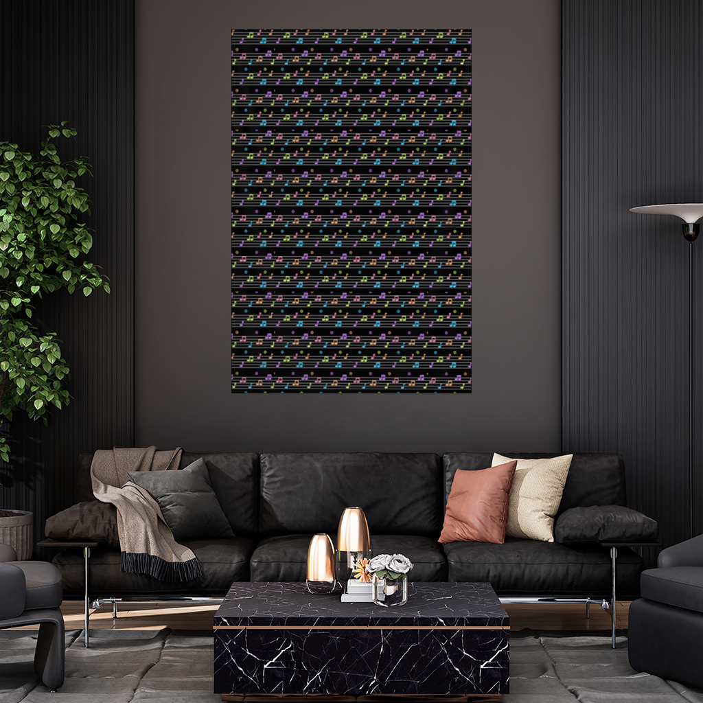 Vibrant Neon Music Notes and Rhythm Seamless Pattern Wall Tapestry