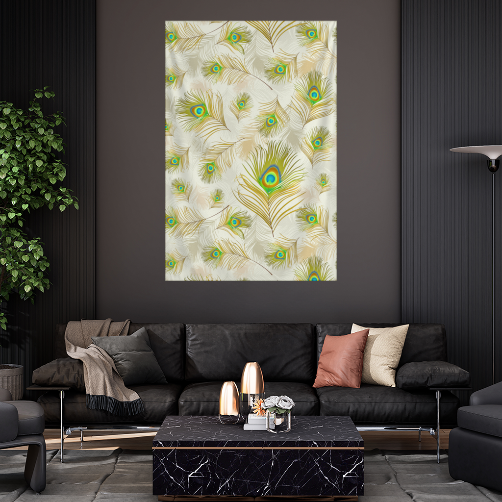 Elegant Peacock Feathers and Exotic Nature Seamless Pattern Wall Tapestry