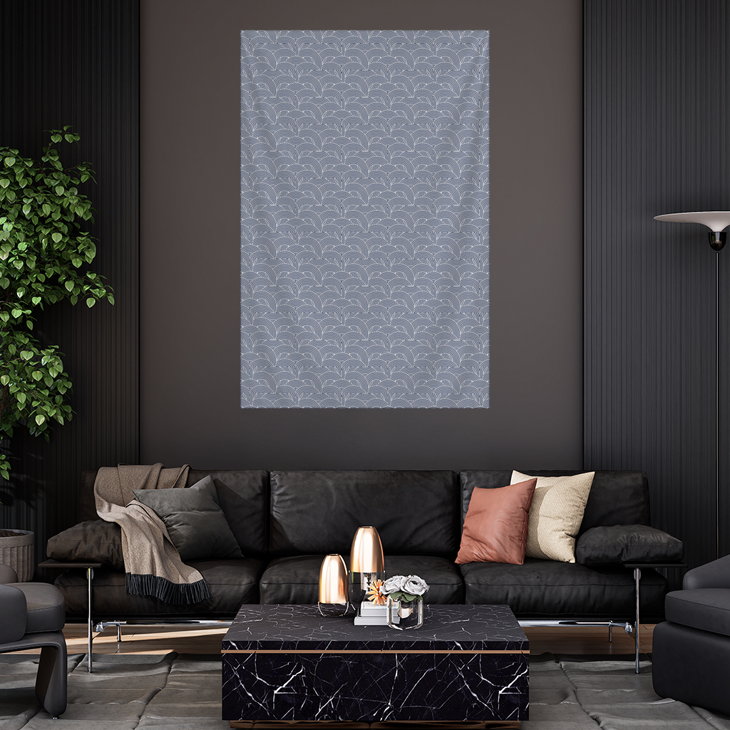 Navy and White Semi Circle Geometric Pattern Wall Tapestry