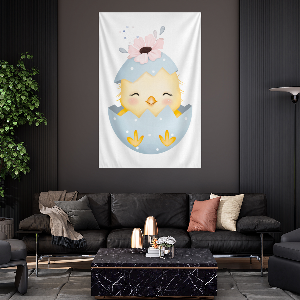 Cute Chick in Egg with Floral Hat Wall Tapestry