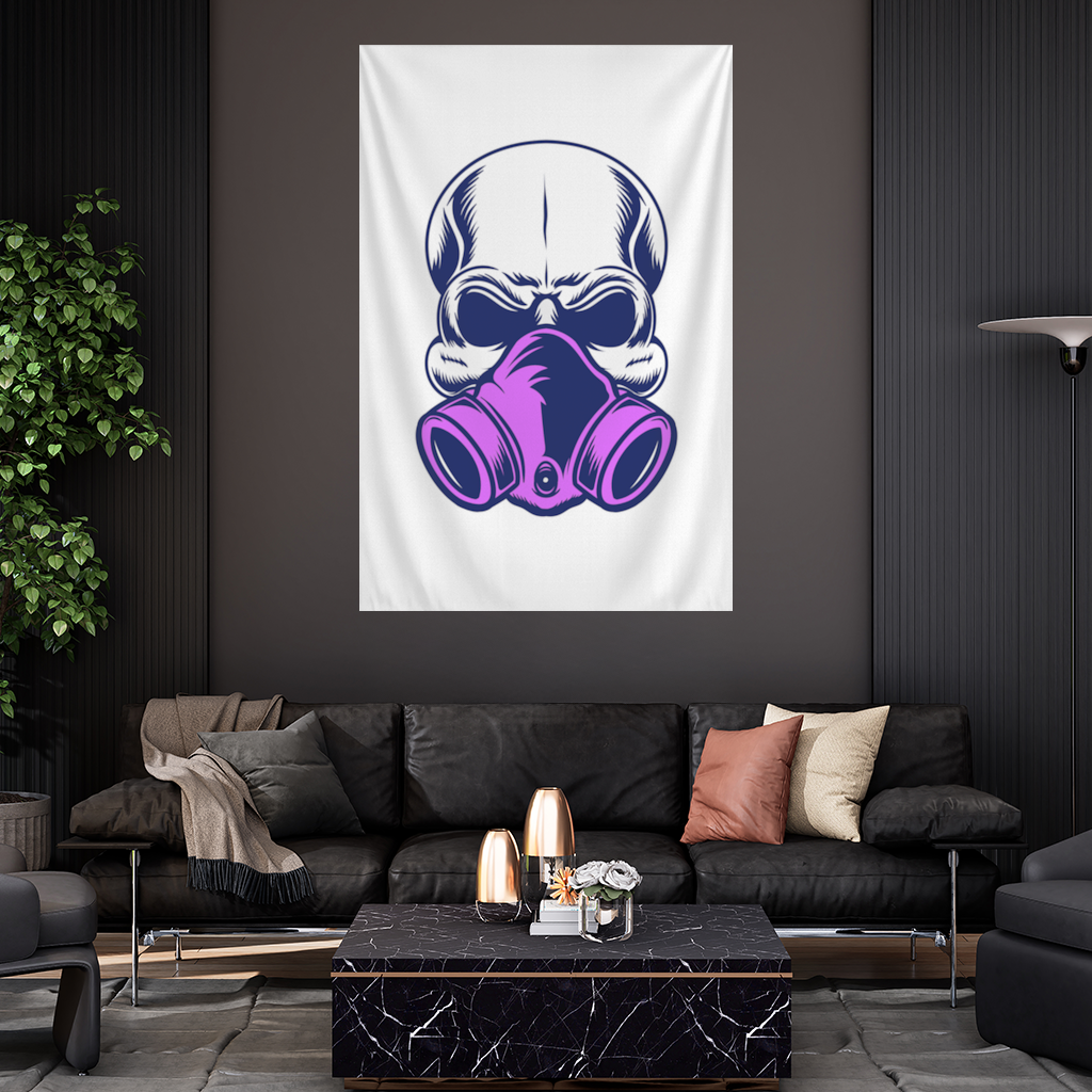 Skull with Gas Mask Illustration Modern and Edgy Design Wall Tapestry