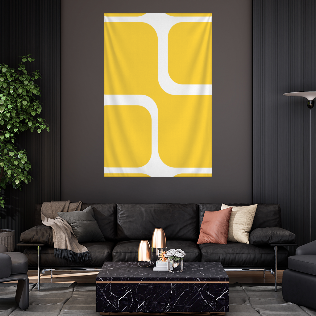 Sarı Geometrik Labirent ve Modern Soyut Desen Duvar Örtüsü