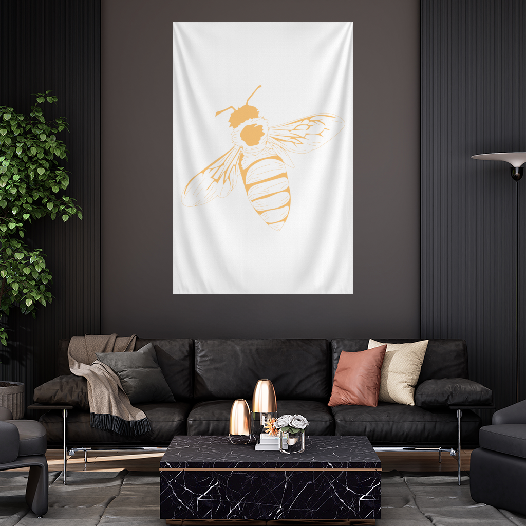 Minimal Orange Bee Illustration Wall Tapestry