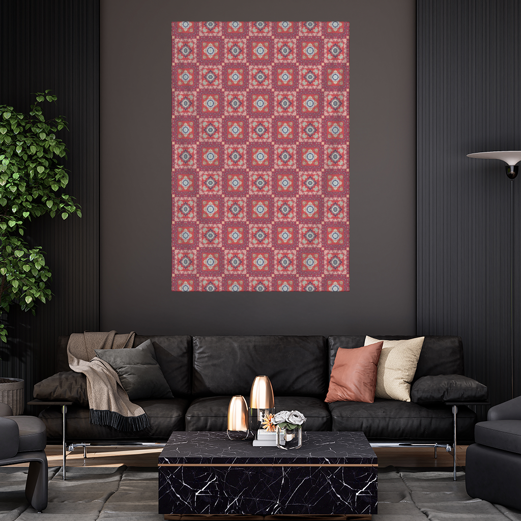 Traditional Kilim Inspired Red Ethnic Geometric Pattern Wall Tapestry