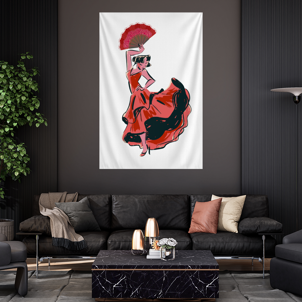 Flamenco Dancer with Fan Illustration Wall Tapestry