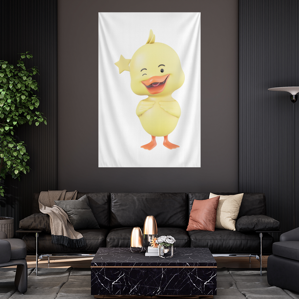 Cheerful Winking Yellow Duck with Star Wall Tapestry