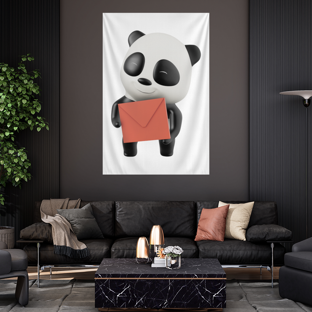 Happy Panda Character Holding Red Envelope Wall Tapestry