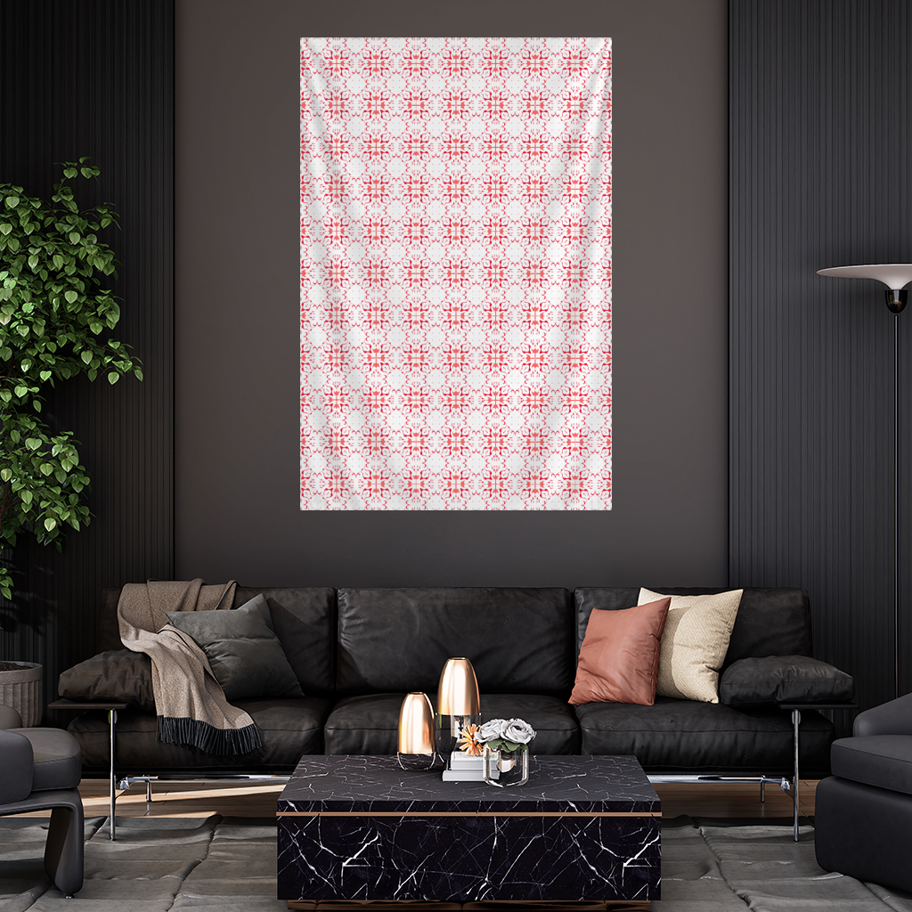 Red and White Traditional Tile Style Pattern Wall Tapestry