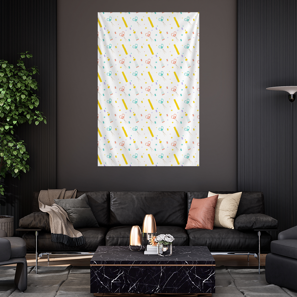 Colorful School and Stationery Supplies Pattern Wall Tapestry
