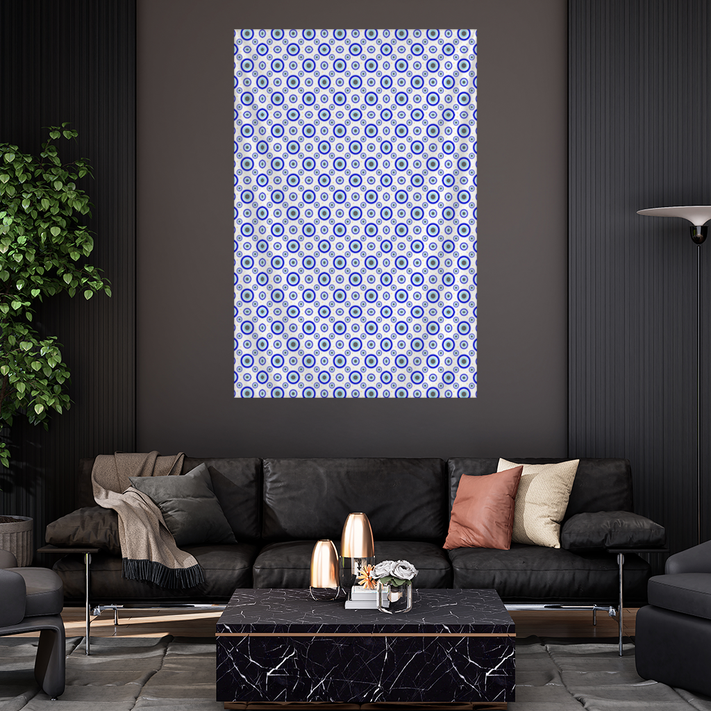 Blue Evil Eye Pattern with Stars Wall Tapestry