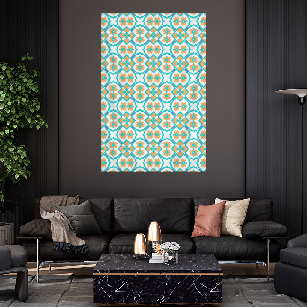 Orange and Turquoise Geometric Pattern Wall Tapestry
