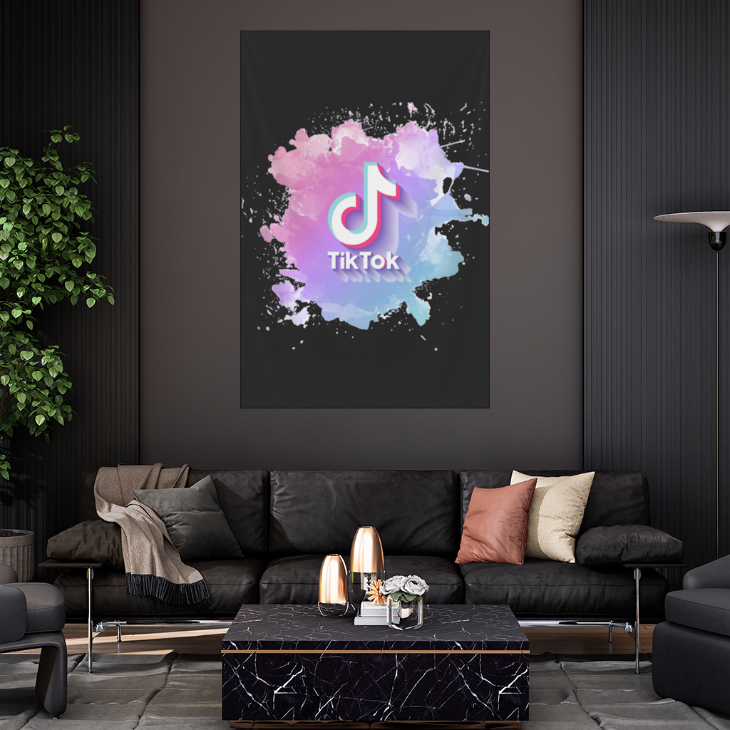 Sulu Boya Efektli TikTok Logosu Duvar Örtüsü