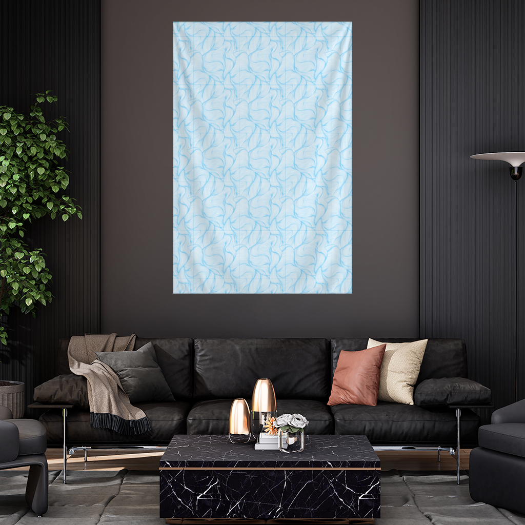 Blue Wavy Linear Abstract Pattern Wall Tapestry