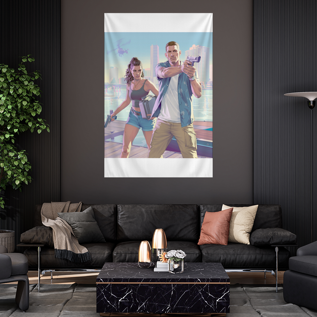 Vice City Çatışması Tropik Soygun İkilisi Duvar Örtüsü