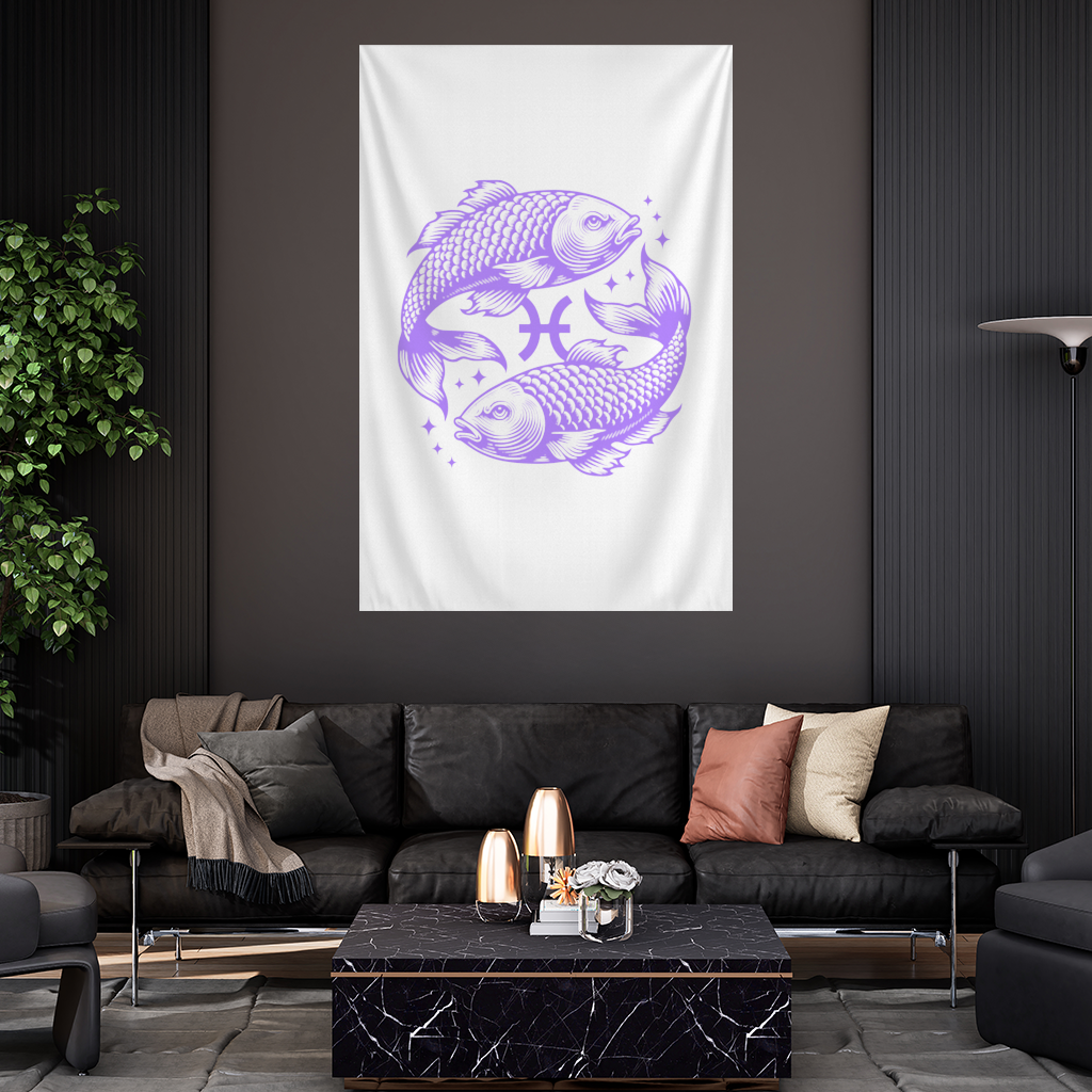 Mor Balıklar ile Balık Burcu Astrolojik Sembol Duvar Örtüsü