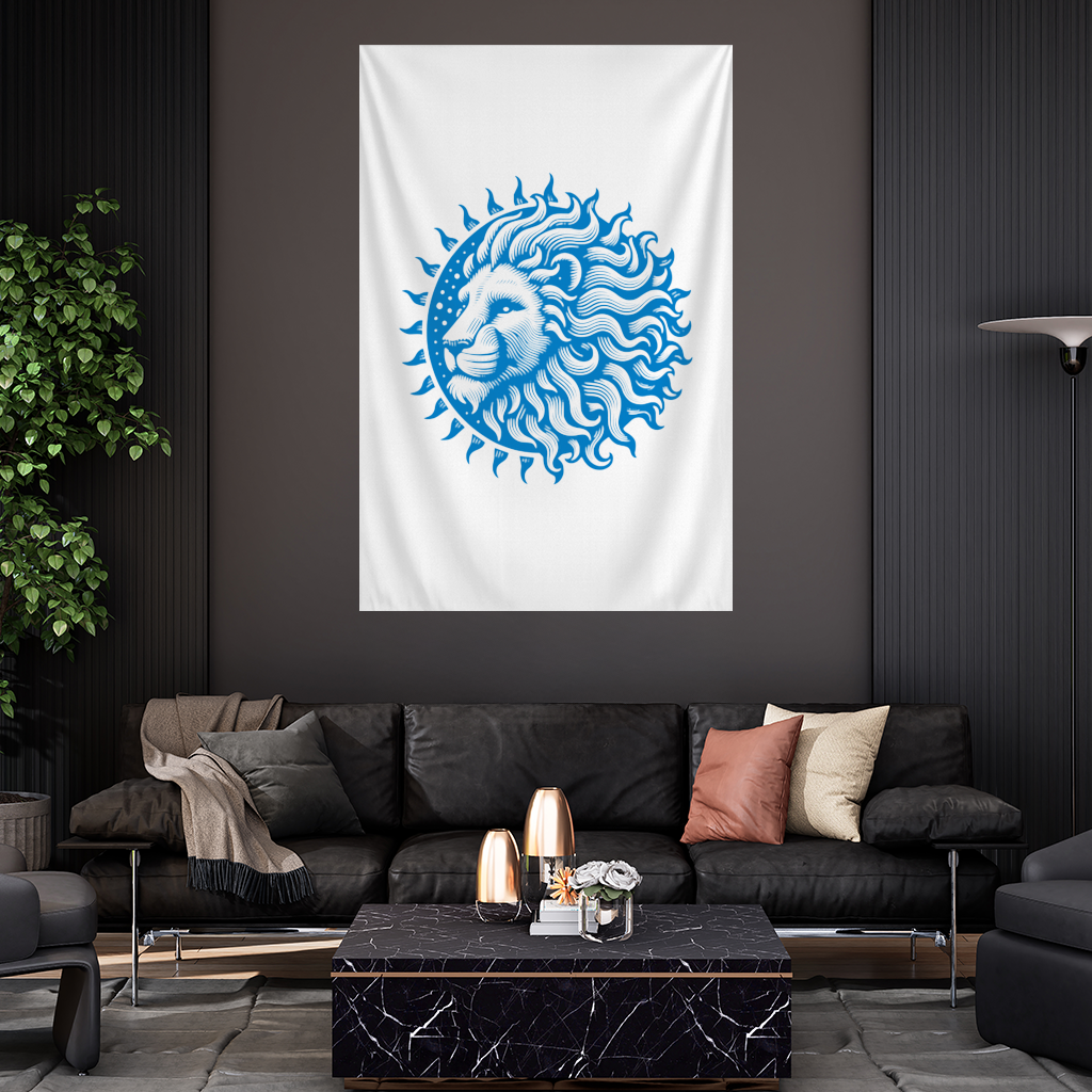 Leo Zodiac Sun and Moon Blue Motif Wall Tapestry