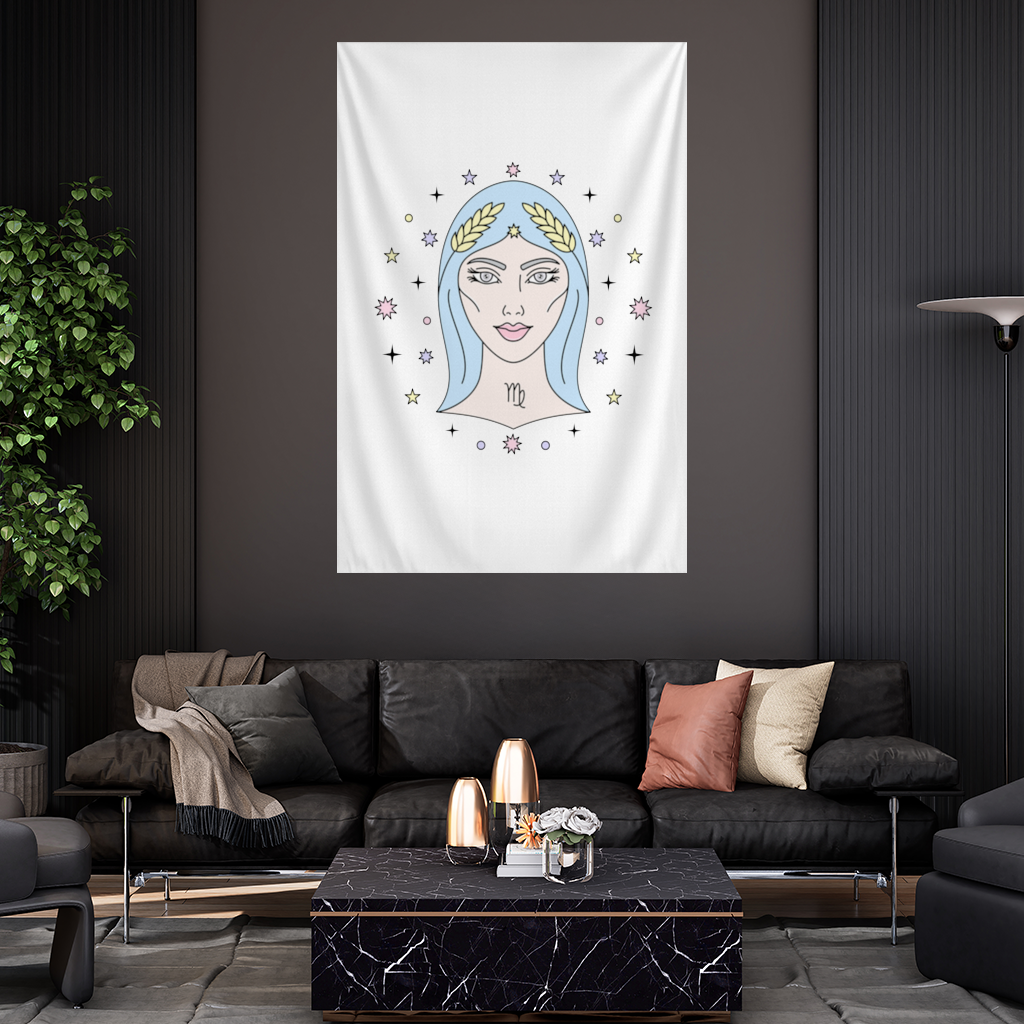 Virgo Zodiac Mystical Woman and Stars Wall Tapestry