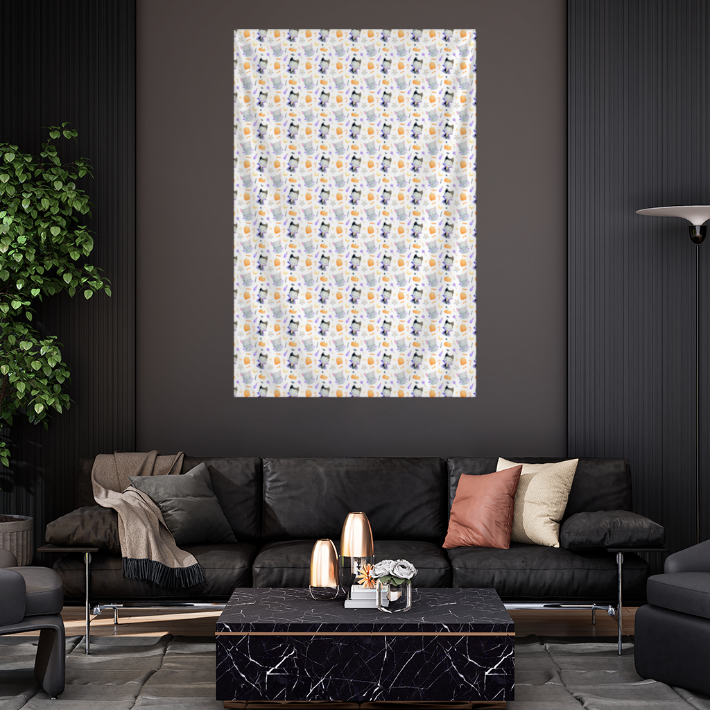 Cute Vampire and Bat Halloween Seamless Pattern Wall Tapestry