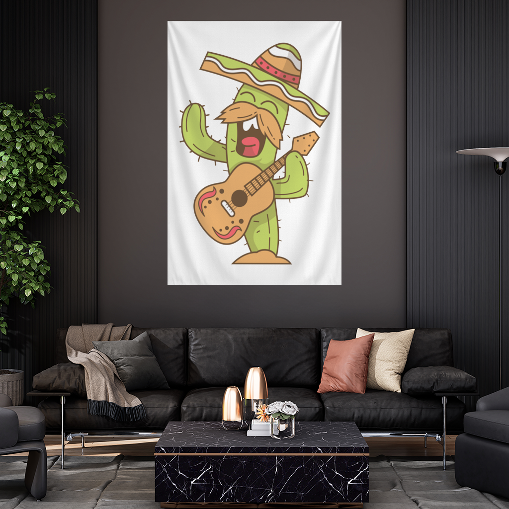 Gitar Çalan Mariachi Kaktüs Duvar Örtüsü