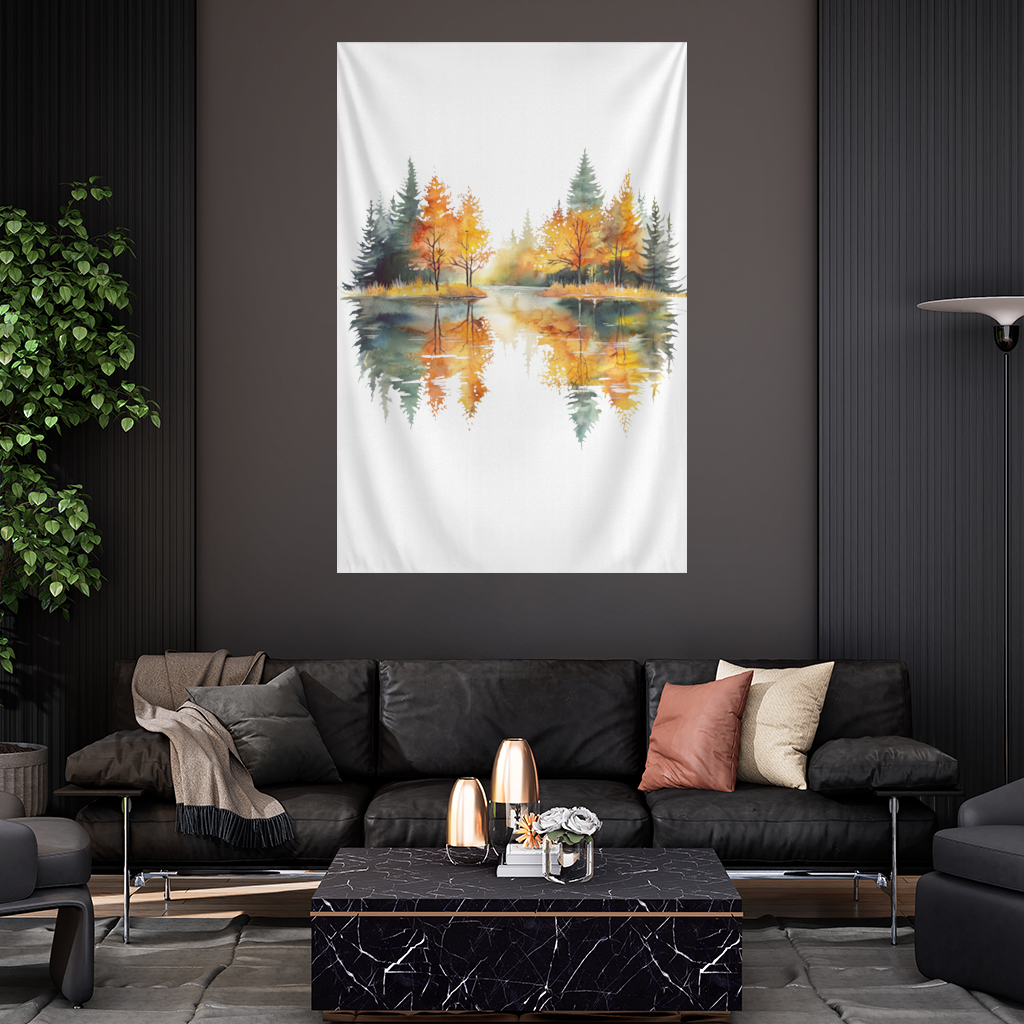 Sonbahar Ormanı Göl Yansıması Duvar Örtüsü