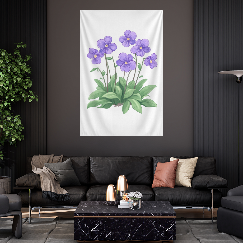 Cottagecore Purple Violets Wall Tapestry