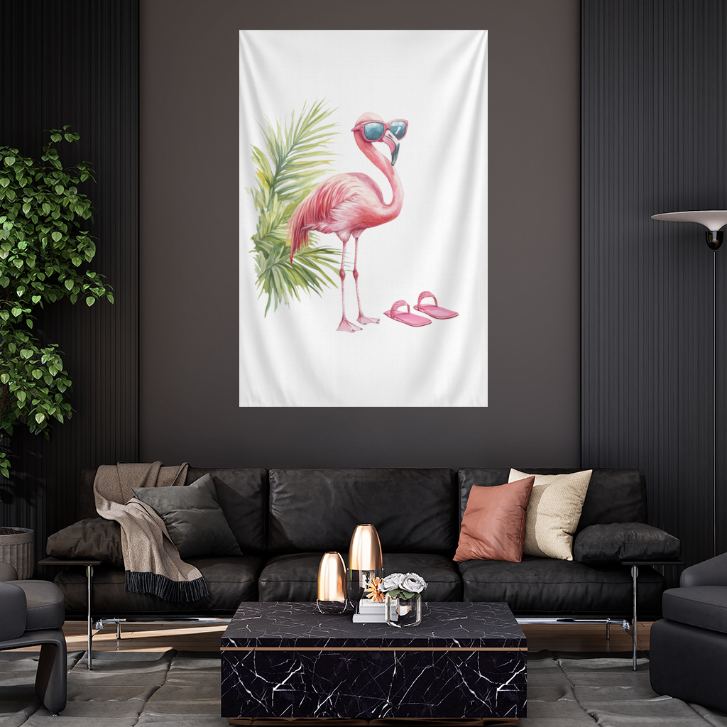 Pink Flamingo with Sunglasses Wall Tapestry