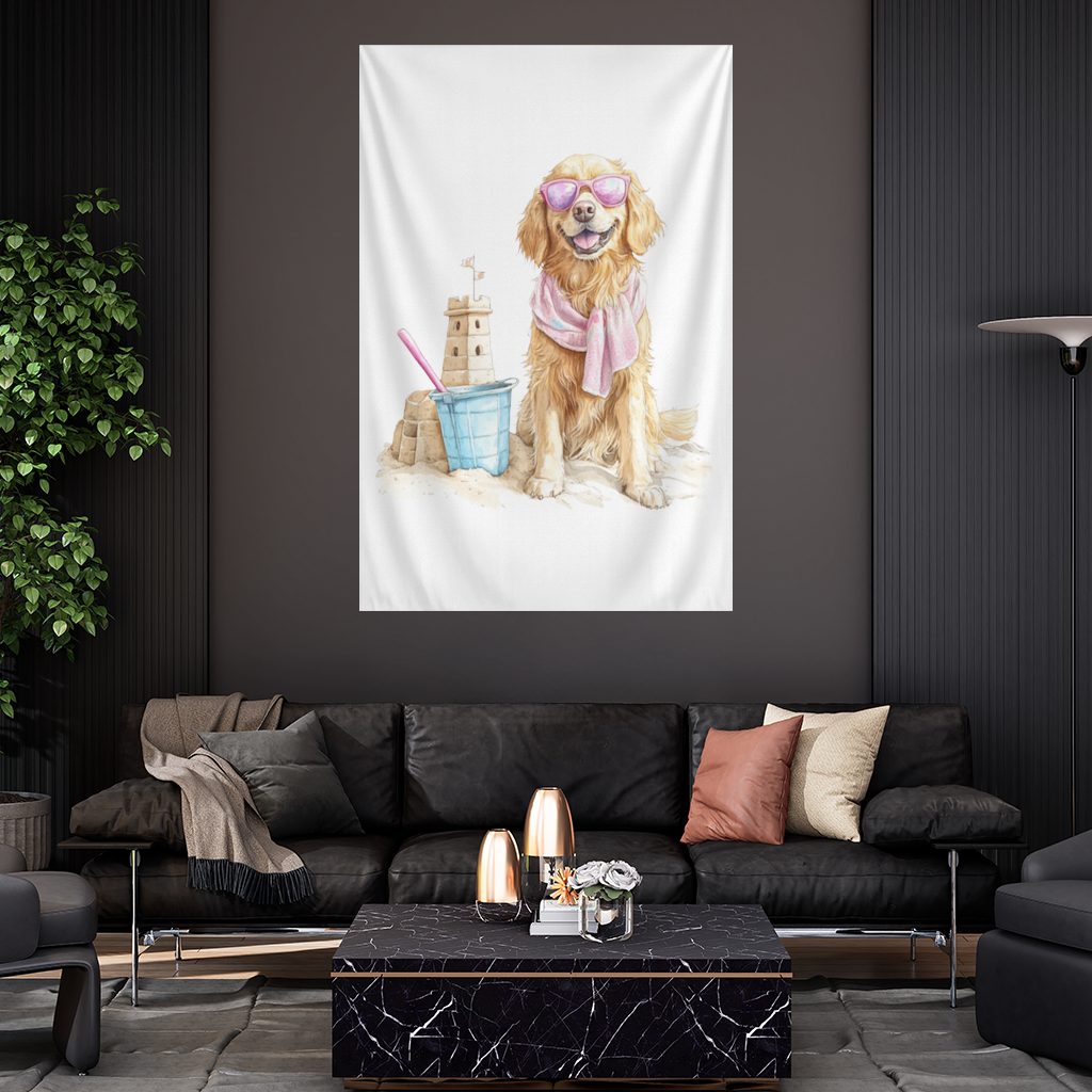 Beach Golden Retriever Pink Sunglasses Wall Tapestry