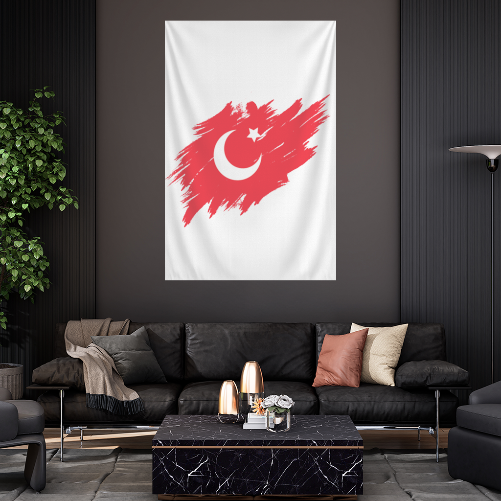 Brushstroke Turkish Flag Crescent Moon Wall Tapestry