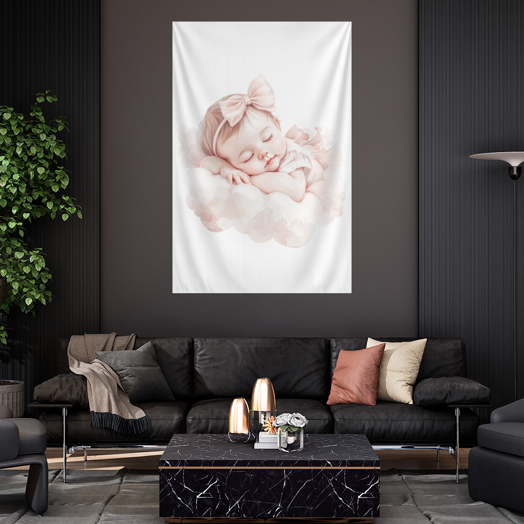 Sleeping Baby Girl with Pink Bow Wall Tapestry