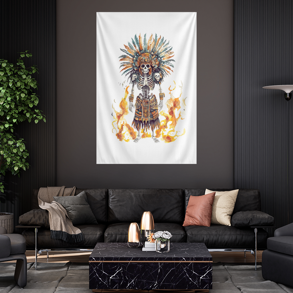 Aztec Skeleton Warrior Wall Tapestry