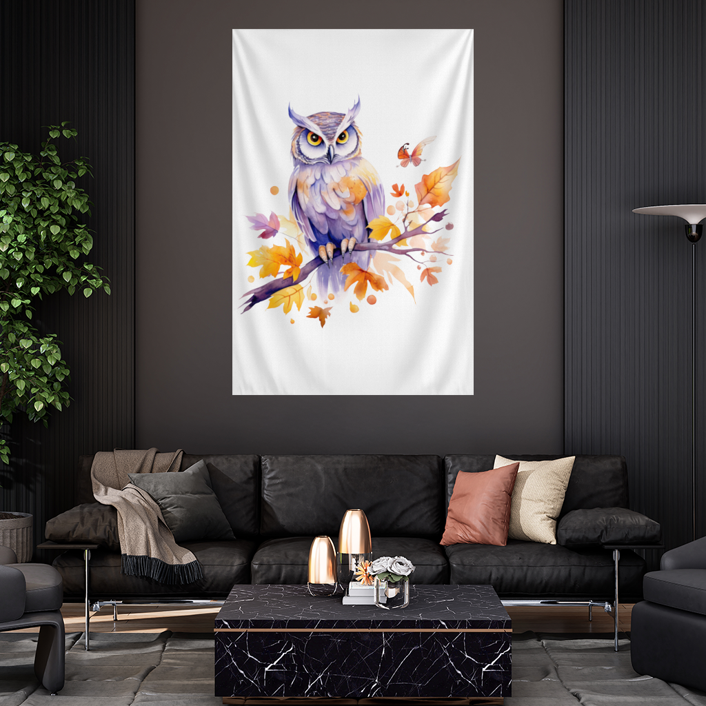 Whimsical Autumn Owl and Butterfly Wall Tapestry