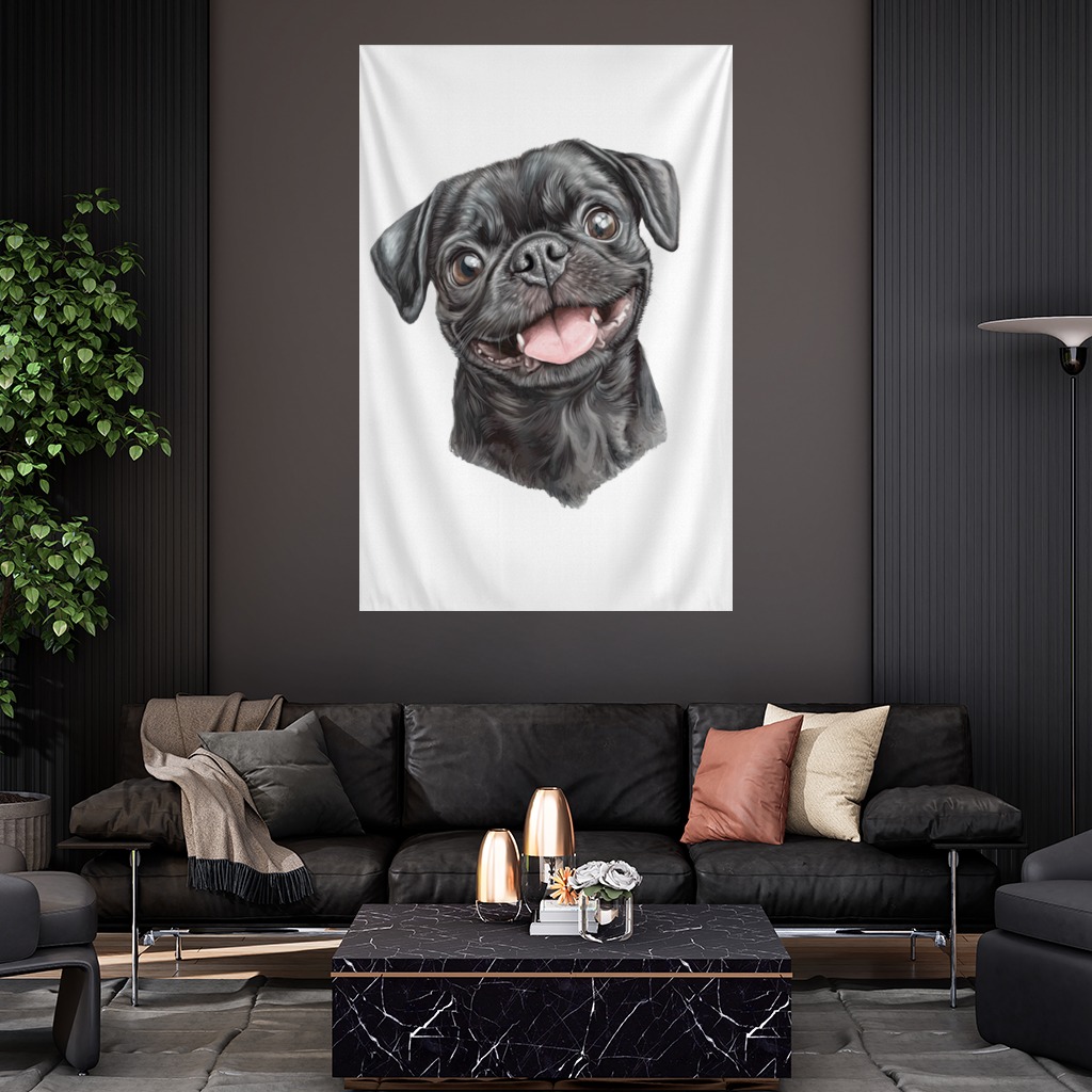Happy Black Pug Face Wall Tapestry