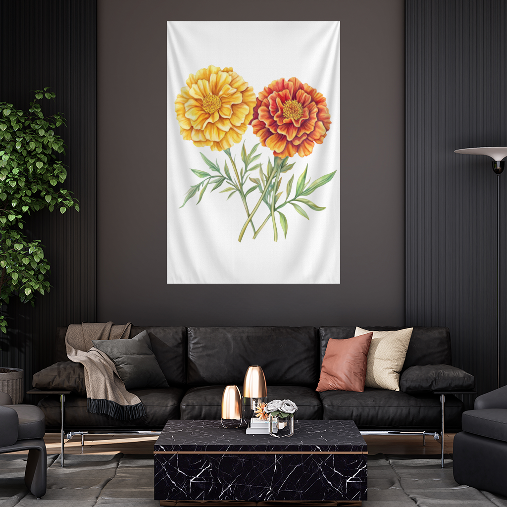 Botanical Yellow Orange Marigold Wall Tapestry