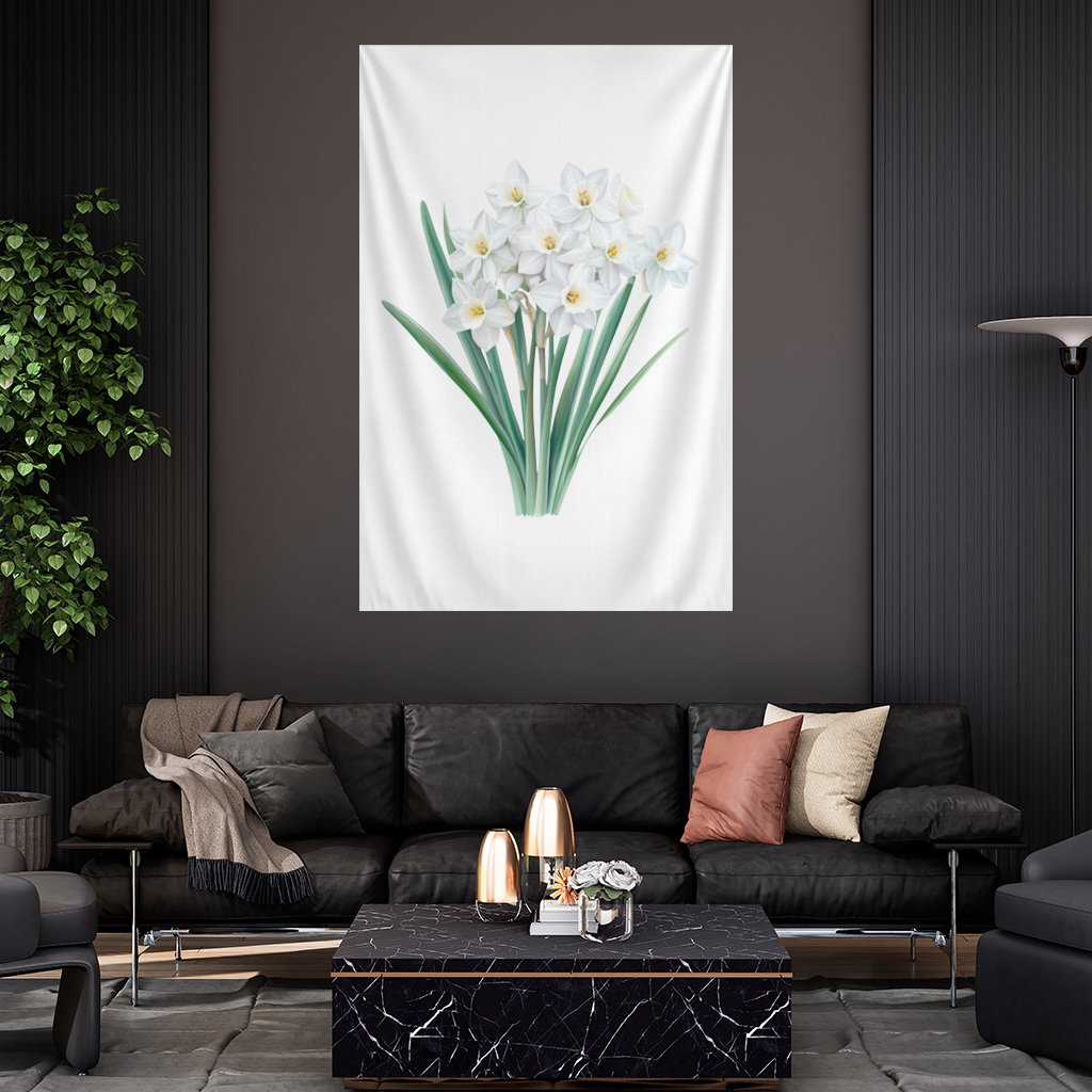 White Daffodil Bouquet Botanical Wall Tapestry