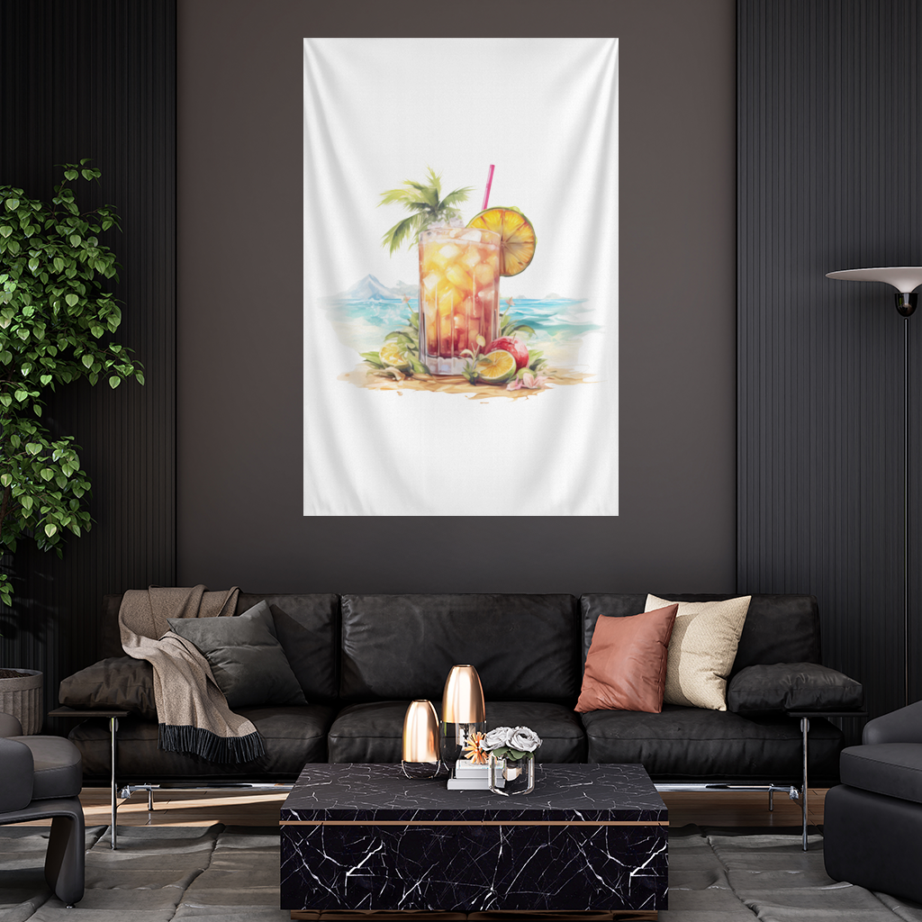Tropical Island Beach Cocktail with Fruit Wall Tapestry