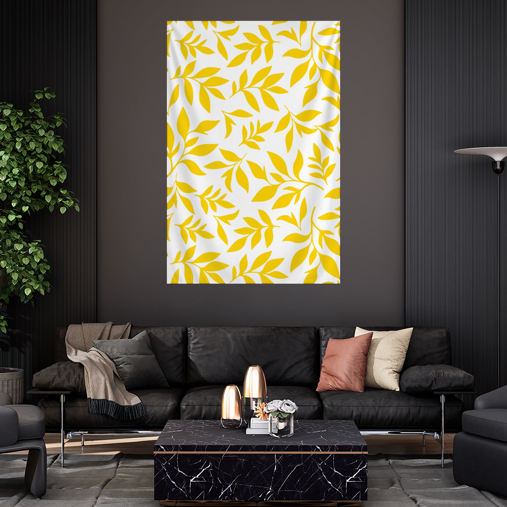 Mustard Yellow Botanical Leaves Wall Tapestry