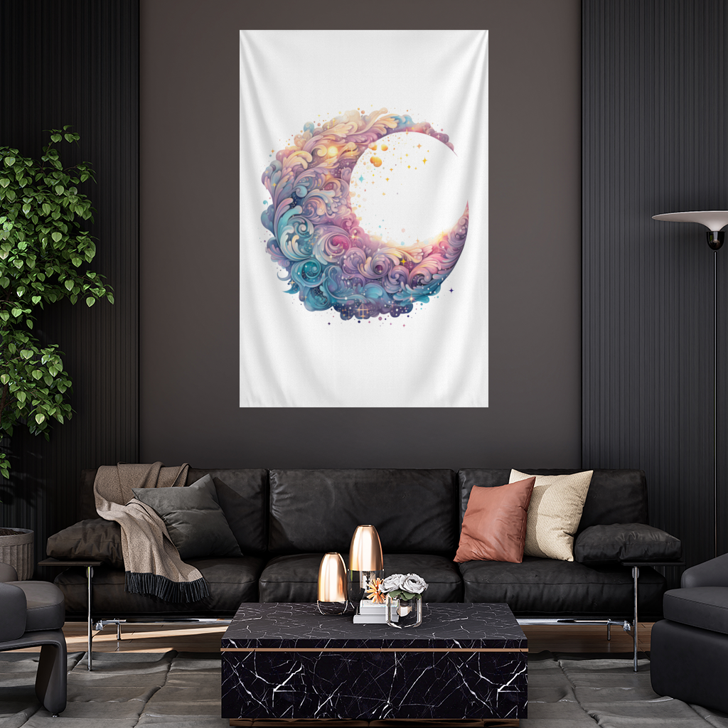 Colorful Swirled Celestial Moon Wall Tapestry