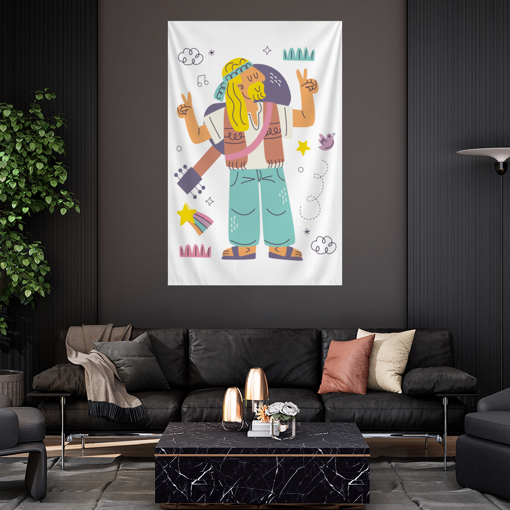 Retro Hippie Character Wall Tapestry
