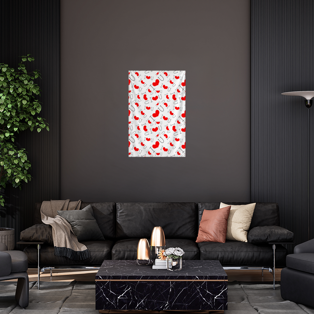 14 Şubat I Love You Yazılı Kalp Desenli Romantik Tasarım Duvar Örtüsü