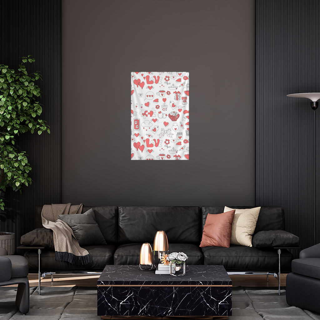 Valentines Day Doodle Love Heart Pattern Cute Design Wall Tapestry