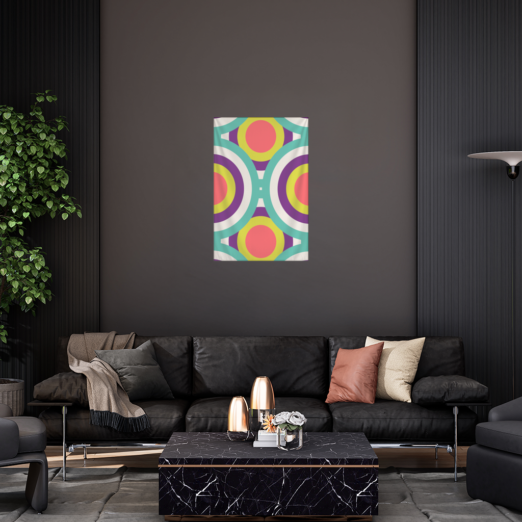 Geometrik Retro Daire Deseni Turkuaz Mor Duvar Örtüsü