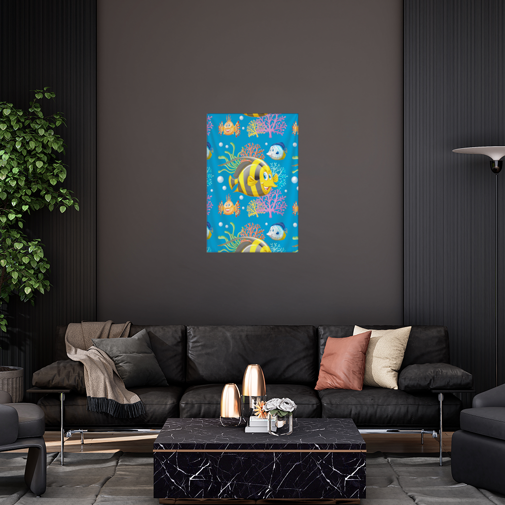 Colorful Tropical Fish and Coral Reef Pattern Wall Tapestry