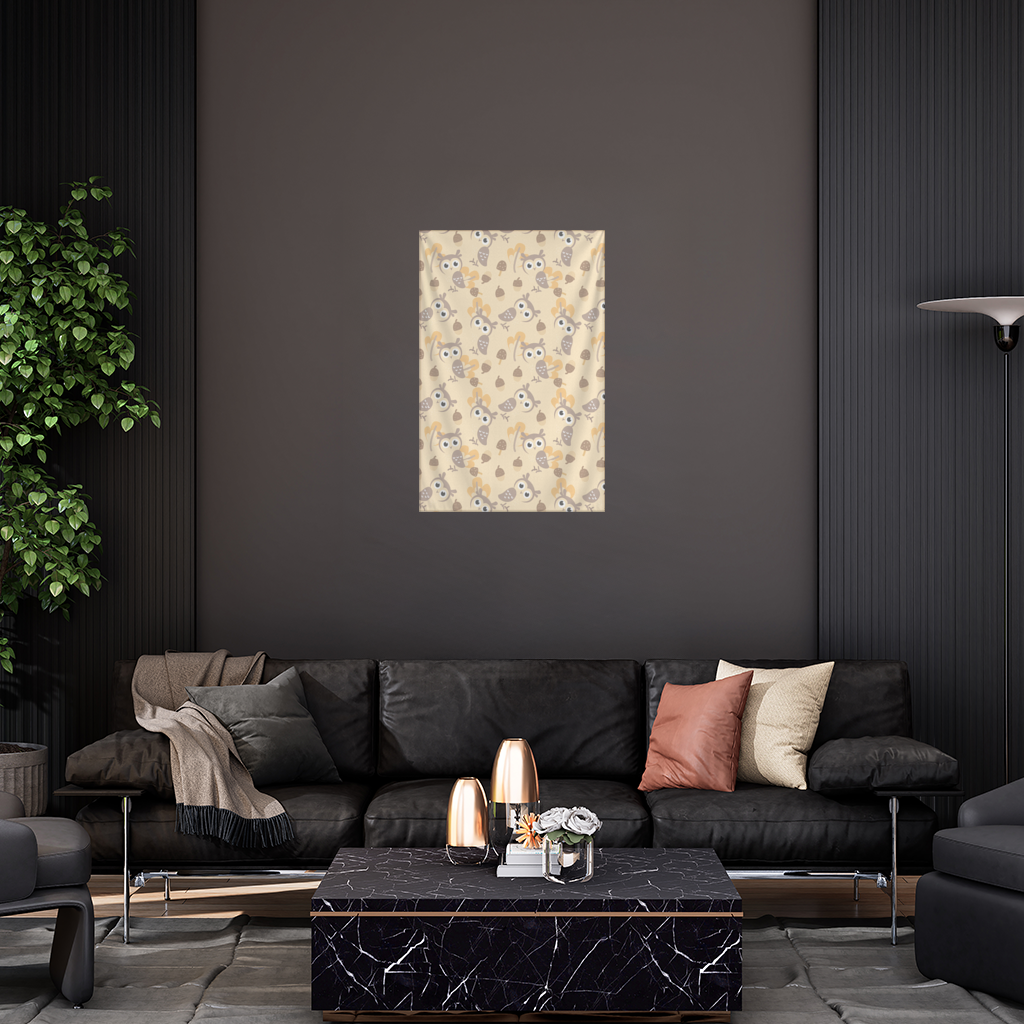 Cute Owl and Acorn Autumn Seamless Pattern Wall Tapestry